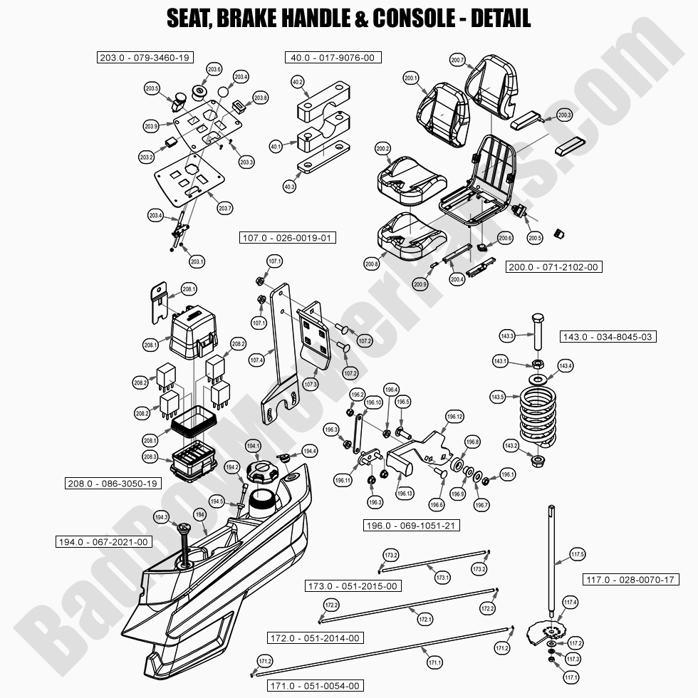 2552 - Bad Boy Mower Parts Lookup > 2021 > Maverick > Seat, Brake & Console - Detail